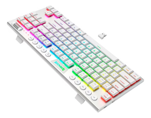 Teclado Gamer Horus Pro Tkl Rgb Sem Fio Branco Layout Usa