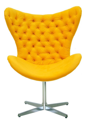 Cadeira Poltrona Egg Capitonê Decorativa Giratória Para Sa Cor Veludo Amarelo