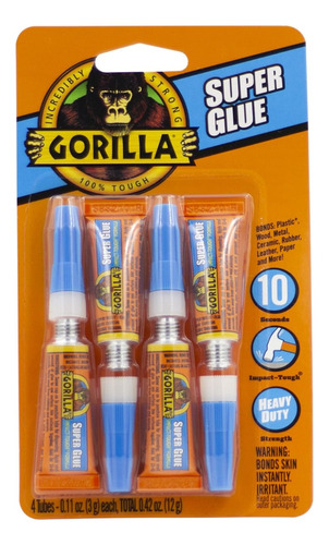 Pegamento Adhesivo  Gorilla Super Glue, Cuatro Tubos De 0.11