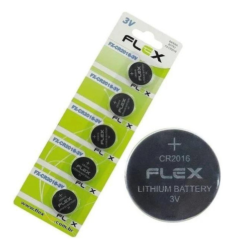 Bateria Botão Cr2016 Litio Flex 3v Moeda Cartela 5 Unidades