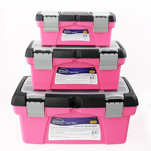 Apollo Tools Dt5005p Caja De Herramientas 3 piezas, Rosa