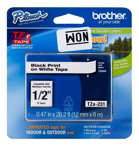 Cinta Brother Tze231 Negro En Blanco, 12mm X 8m