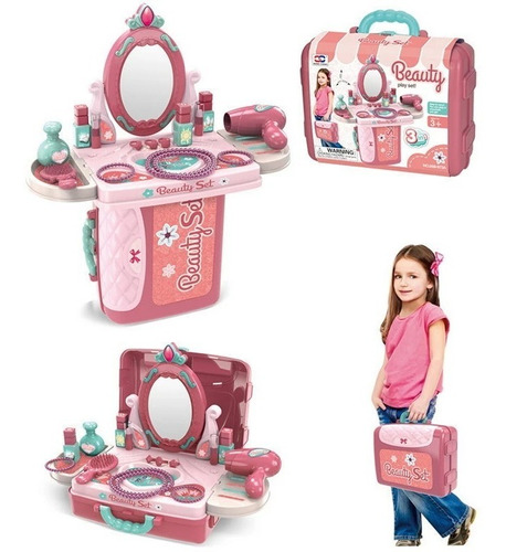 Set De Belleza Maletín 48cm Para Niñas Secador Ref. 008-973a