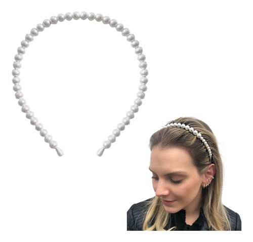 Kit Com 6 Tiaras Com Pérola Tendência Arco Cabelo Moda Cor Branco