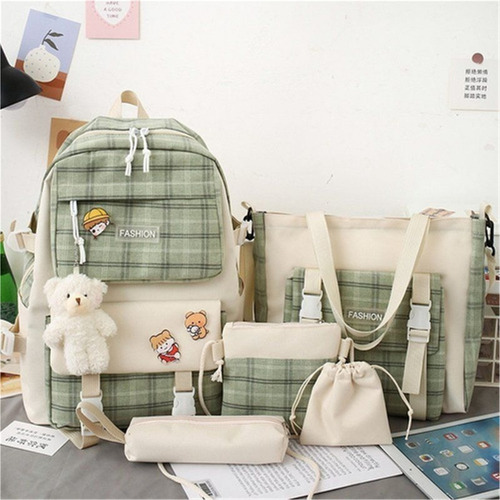 A 1 Set 5 Mochila Bolsas Escolar Estudiante Lapicera Tote Lona