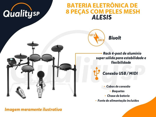 Imagem 10 de 10 de Bateria Eletrônica Nitro Mesh Da Alesis Preta 8 Peças Usb