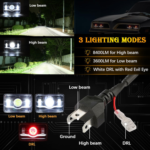 Amexmart Faros Led 4x6 Con Ojo Del Diablo Rojo Rectangular