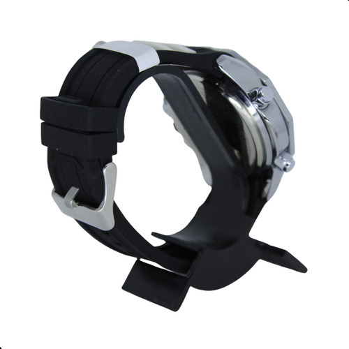 Relógio de Pulso Tático Analógico e Digital Com Mostrador Branco Ponteiros em Vermelho Caixa e Coroas Cromadas com Pulseira em Preto Cordada User4