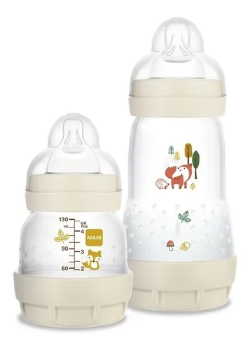 Kit Mamadeiras Easy Start Anticólica 130/260ml Neutra Raposa