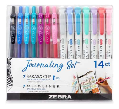 Zebra Pen Juego De Diario, Incluye 7 Resaltadores Mildliner.