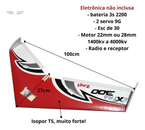 Aeromodelo Asa Zagi Horizon 1 Metro De Asa Com Linkagem + 2 Servos Mg90s Cor Vermelho