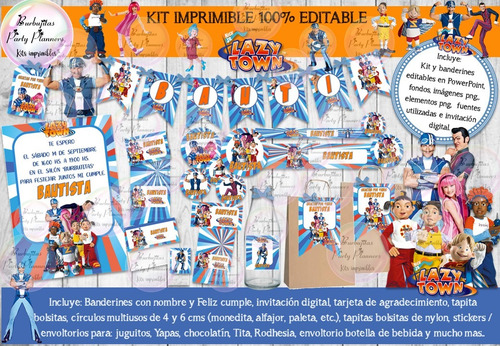 Kit Imprimible Candy Bar Lazy Town 100% Editable