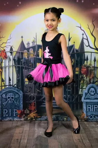 Fantasia Halloween Infantil Menina Tutu Dia Das Bruxas Balé