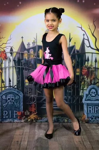 Fantasia De Halloween Infantil Menina Bruxa Preta Luxo