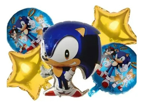 Set 5 Globos Metálicos Sonic, Decoración Infantil