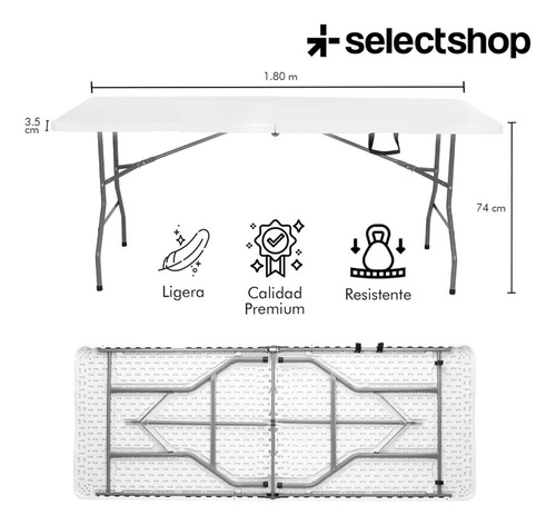 Mesa Plegable Para Jardín, 1.8 M, Plástico Resistente