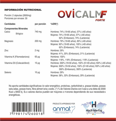 Calcio Biológico + Vit D3 + Vit K - Ovicalm F - Pack 4 Meses