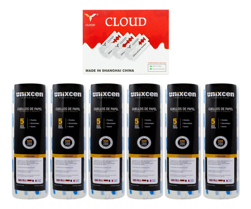 Unixcen Kit Cuello Papel X6 + Cloud Hojas Afeitar X100 6c