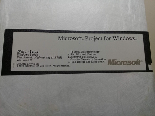 Microsoft Project Antigo Para Windows 3.11 Disquete 5 1/4 (Usado)