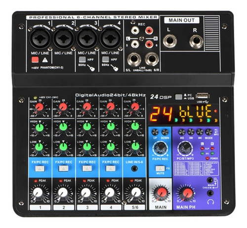 Consola Mezcladora De Sonido De 6 Canales, , Usb Móvil,