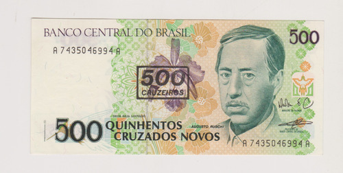 Billete Brasil 500 Cruzeiros Resellado Año 1990 Sin/circular