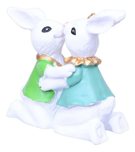 Figura Decorativa De Conejos Besándose De Pascua Para El