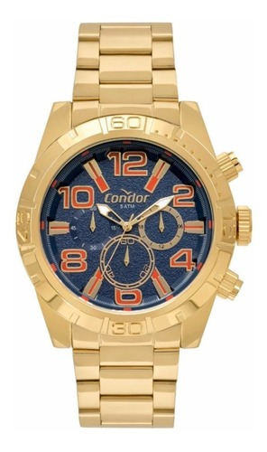 Relógio Masculino Dourado Condor + Pulseira 13 Milímetros 