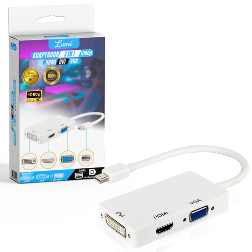 Cabo Adaptador Mac Thunderbolt/mini Displayport 3x1 Hdmi Vga