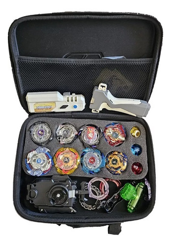 Beyblade Maleta Kit Com 8 Beyblade + Lançador Dupla Rotação