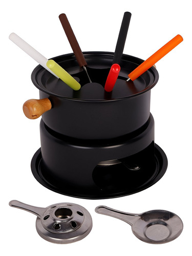 Kit Conjunto Aparelho Para Fondue Completo 11 Peças Inox Cor Preto