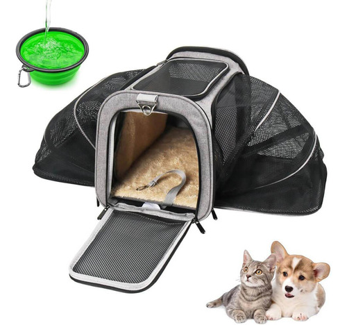 Bolsa Pet Expansivel Transporte Viagem Cinza + 2 Comedouros