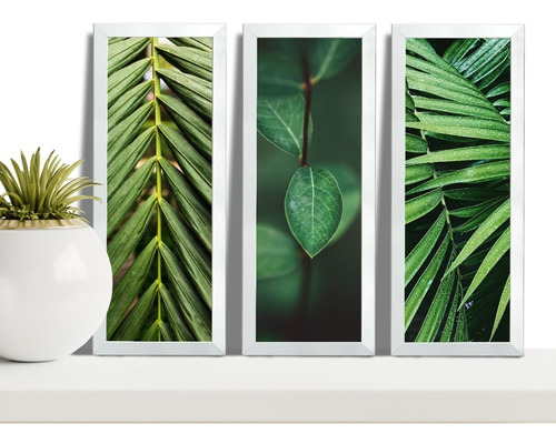 Quadros Decorativos Folhagens Folhas Verdes Love Amor Para Sala Quarto Recepção Escritório Decoração Criativa 