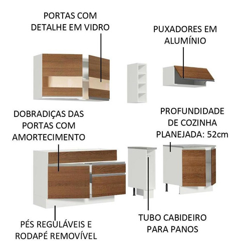 Cozinha Completa Madesa Parma Com Armário Vidro E Balcão Br Cor Branco/Rustic