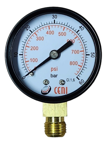 Manómetro Ceni 60barpsi 50mm Rosca 1/4bsp Inf Gas Aire Agua