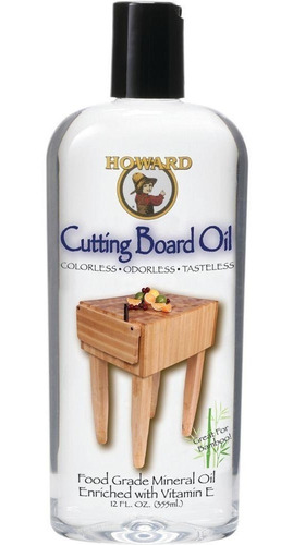 HOWARD Aceite Mineral de Grado Alimenticio | Para Proteger Tablas de Picar y/o Cortar, Barras, Bloques de Carnicero y Utensilios de Madera | Sin Color, Sin Olor y Sin Sabor | 355 ml (12 oz)