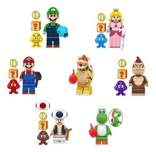 Set De 7 Mini Figuras Muñecos Mario Bros 