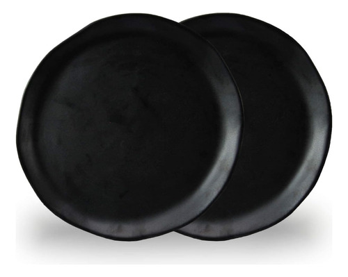 Plato De Cerámica Roro, Moldeado A Mano, Negro Mate, 2pcs