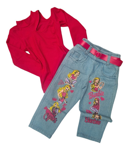 Conjunto Calça Jeans Infantil Menina Barbie Bordado