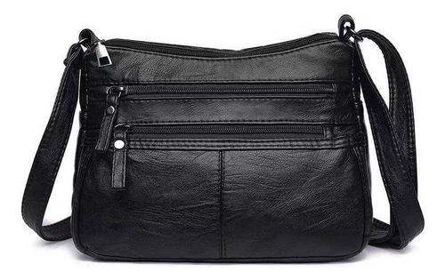 Bolso Crossbody De Señora Bolso De Cuero Suave Negro Con Cre