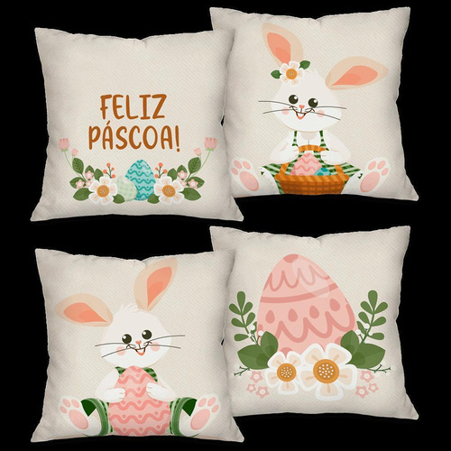 Feliz Páscoa: Kit 4 Capas De Almofadas 45x45 Decoração