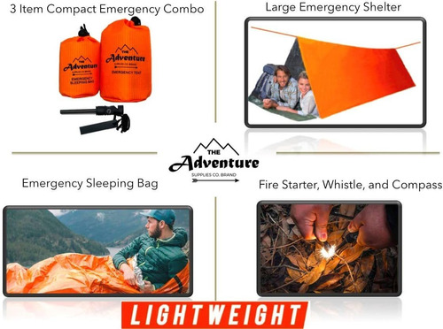 Emergency Sleeping Bag  Tent Shelter, Combo Prepper Kit Surv