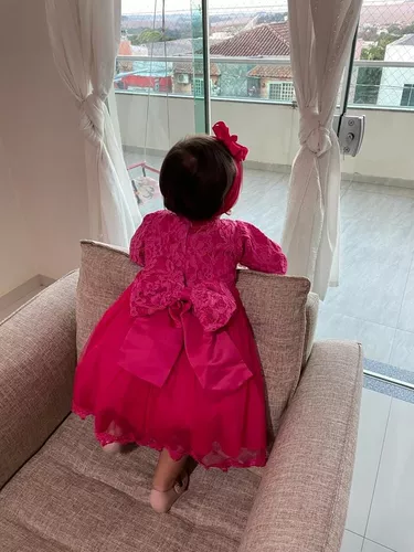 Vestido Infantil Vermelho Renda Festas Luxo Princesas - Rosa