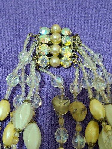 Collar De Perlas Y Piedras Perlado.blanco. Salmón.transparentes (Usado)