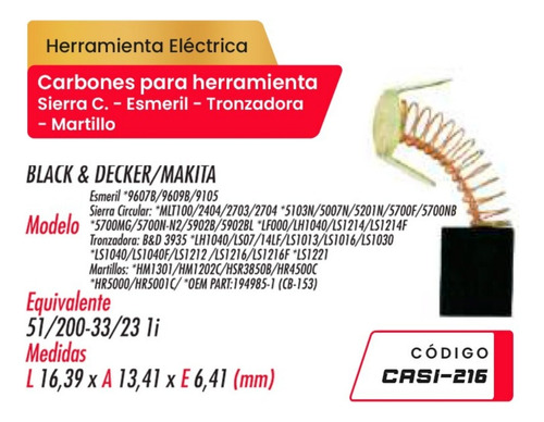 Par De Carbones Casi-216 Codire P/sierra C-esmeril-tronzador