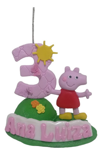 Topo Com Vela Em Biscuit Peppa Pig Com Nome 