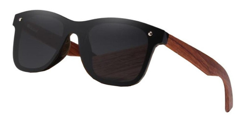 Gafas de sol polarizados Kingseven B5504 con marco de plástico color negro, lente gris de policarbonato espejada, varilla madera de madera