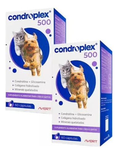 Combo 2 Unidades Condroplex 500 60 Capsulas Cães Gatos Avert