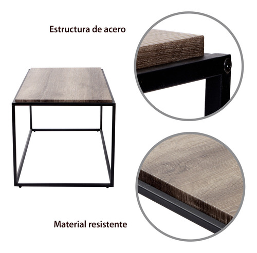 Mesa De Centro Auxiliar Sala Rectangular Marrón Minimalista Color Marrón Oscuro