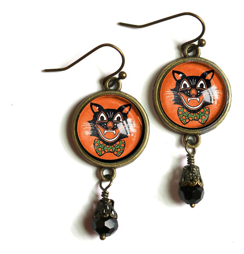 Pendientes De Halloween Retro De Gato Negro   Negras