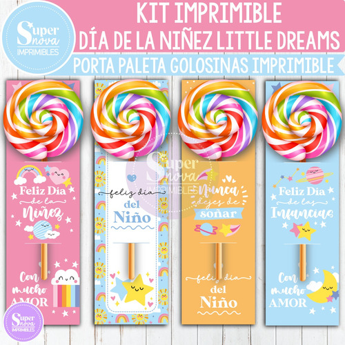 Kit Imprimible Porta Paleta Golosinas Día De La Niñez Niños